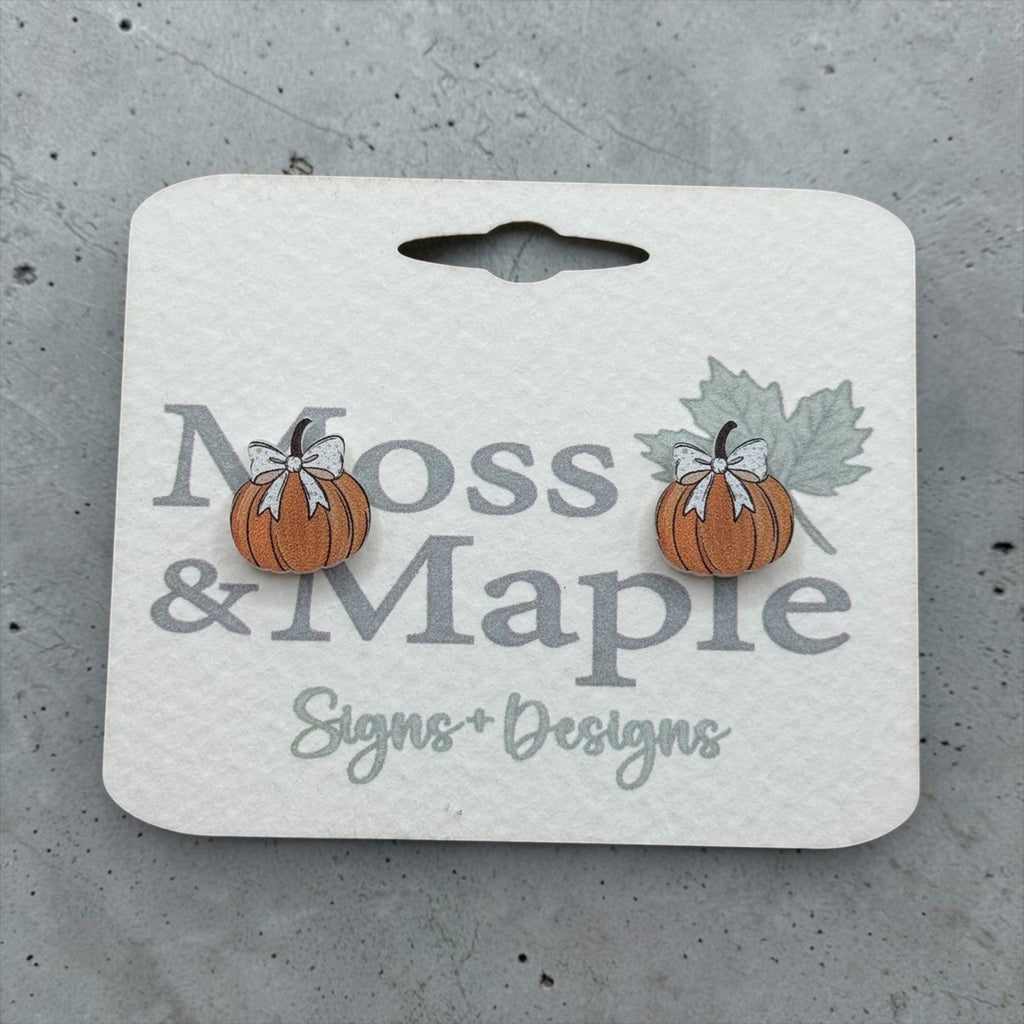 Pumpkin with Bow Acrylic Stud Earrings