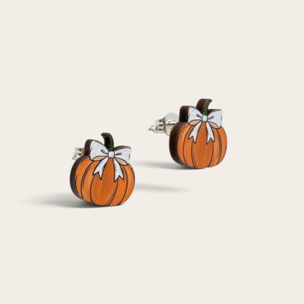 Pumpkin with Bow Acrylic Stud Earrings