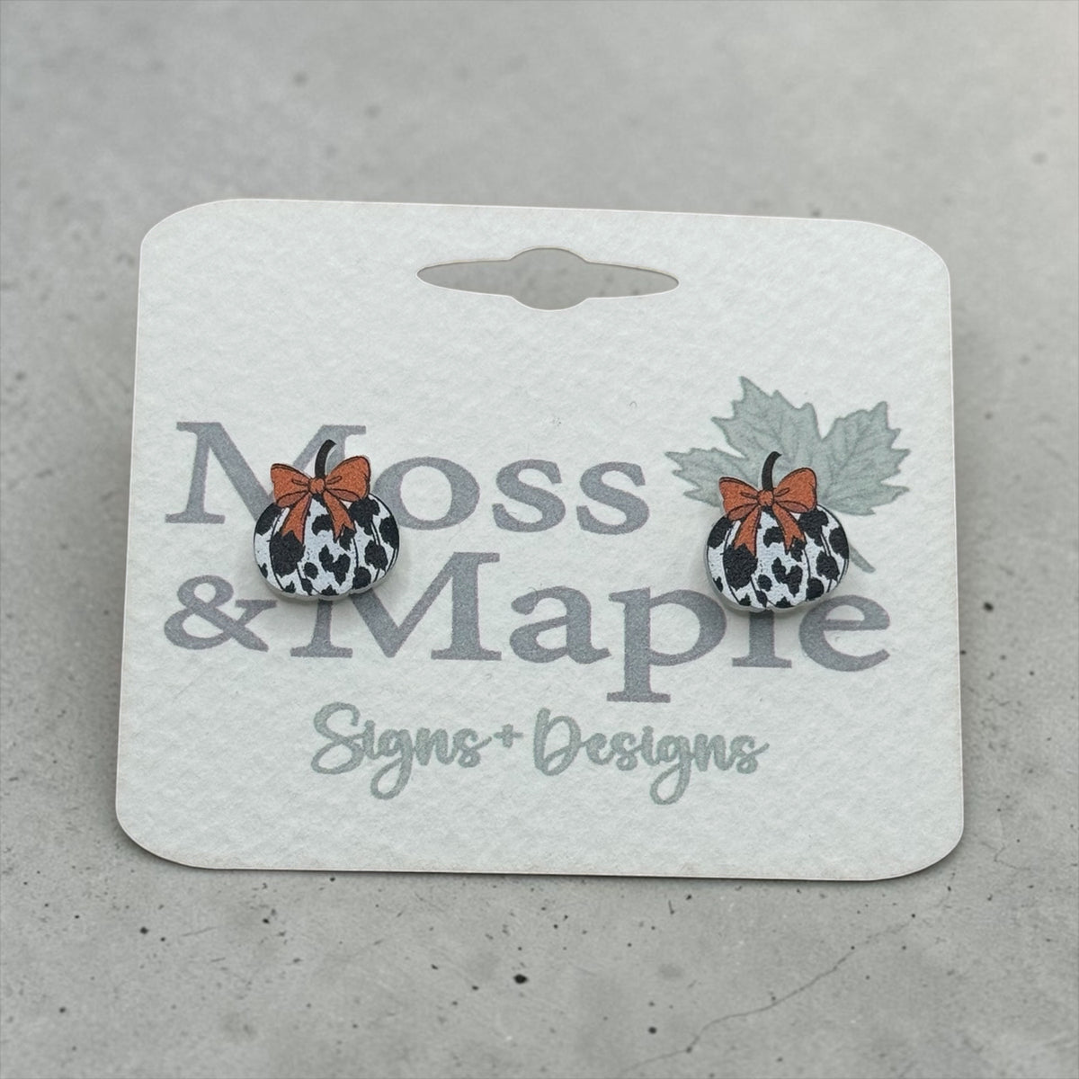 Leopard Print Pumpkin Earrings with Orange Bow