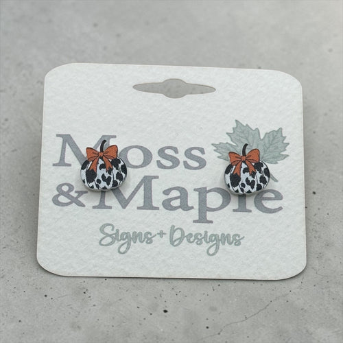 Leopard Print Pumpkin Earrings with Orange Bow