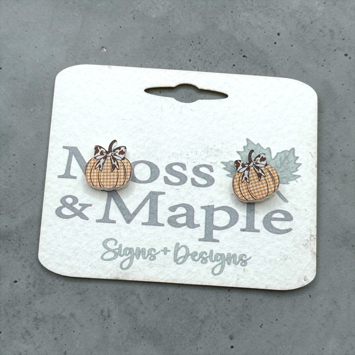 Pumpkin Acrylic Earrings with Gingham Pattern and Bow