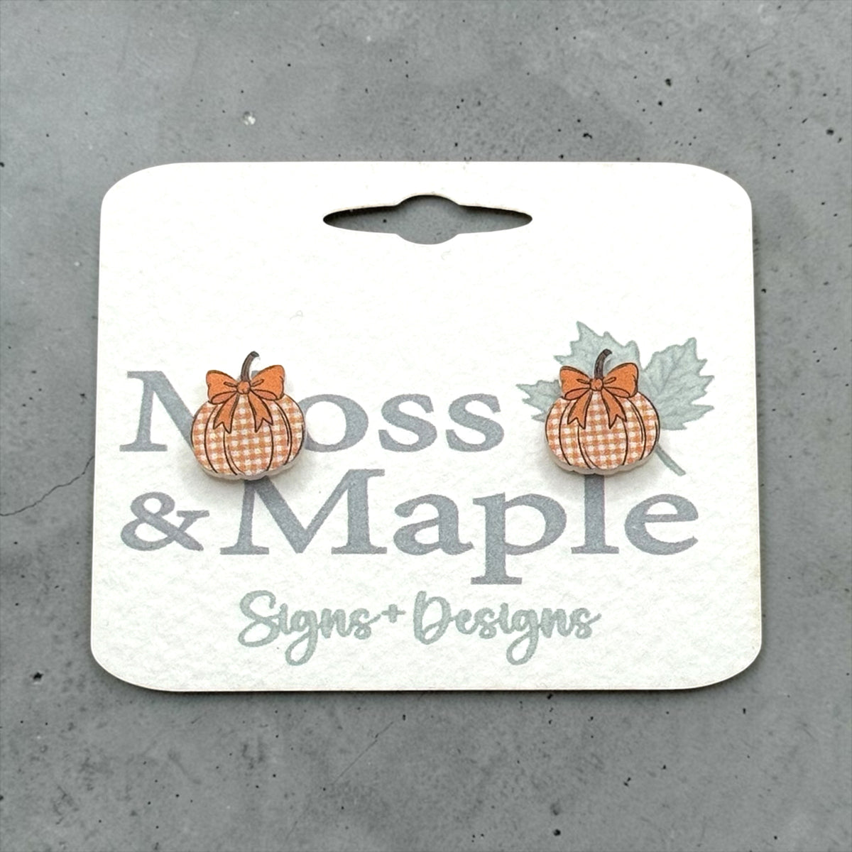 Pumpkin Bow Acrylic Earrings - Orange Gingham Fall Studs