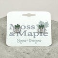 White Pumpkin Acrylic Earrings with Green Bow