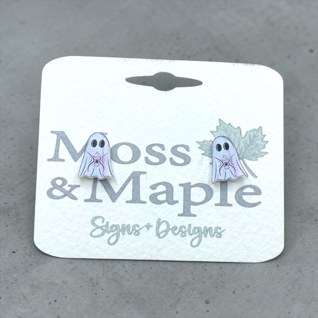 Ghost with Pumpkin Spice Acrylic Stud Earrings