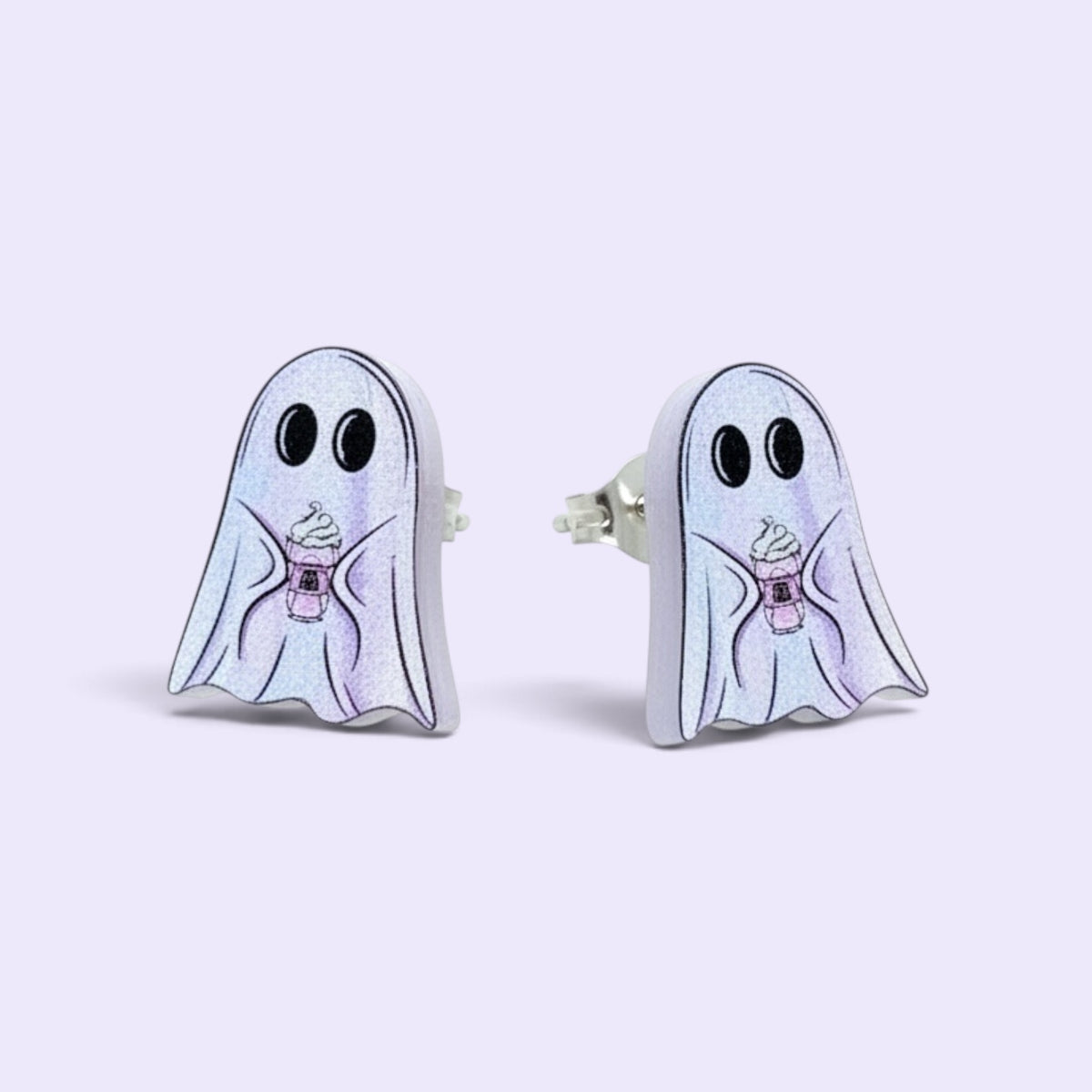 Ghost with Pumpkin Spice Acrylic Stud Earrings