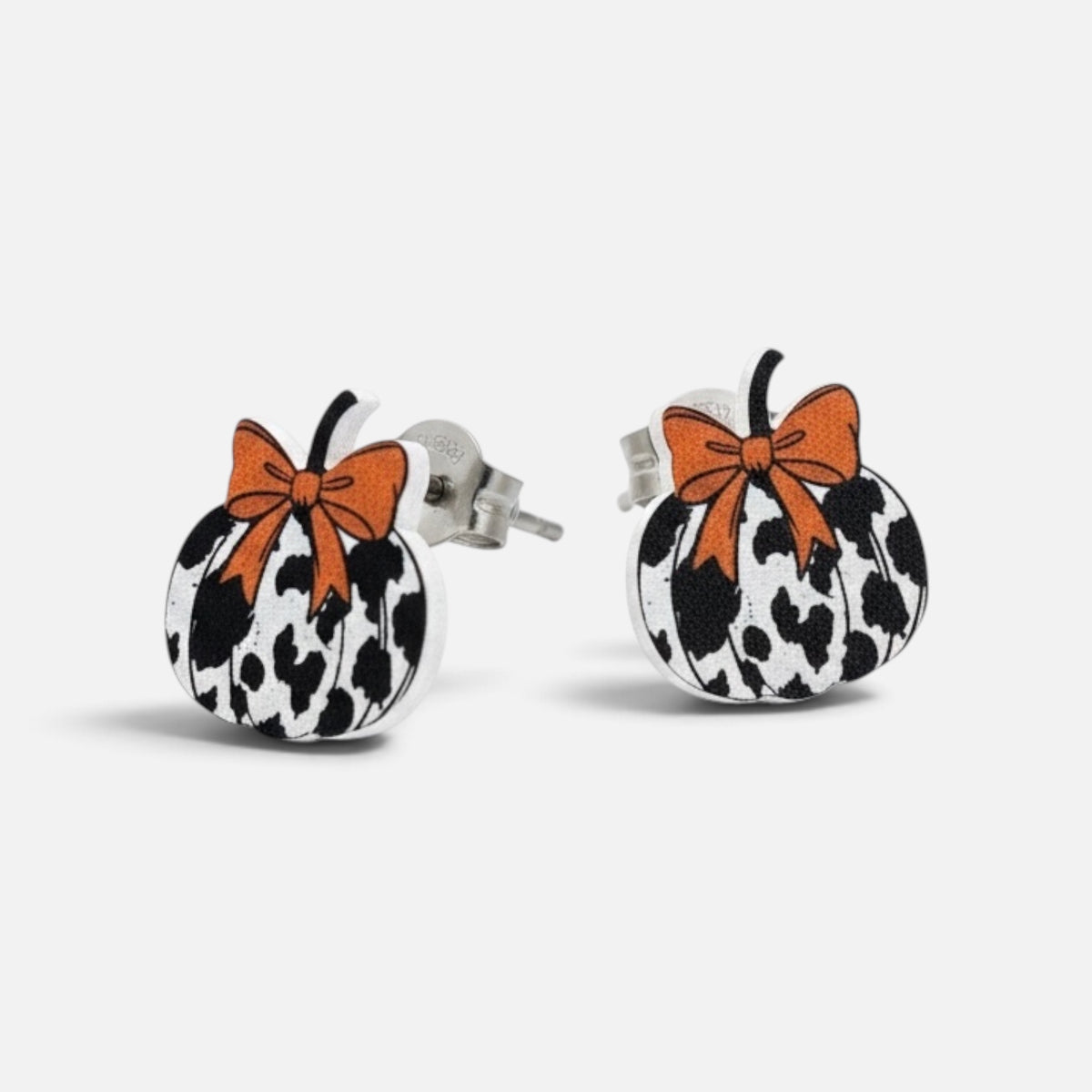 Leopard Print Pumpkin Earrings with Orange Bow
