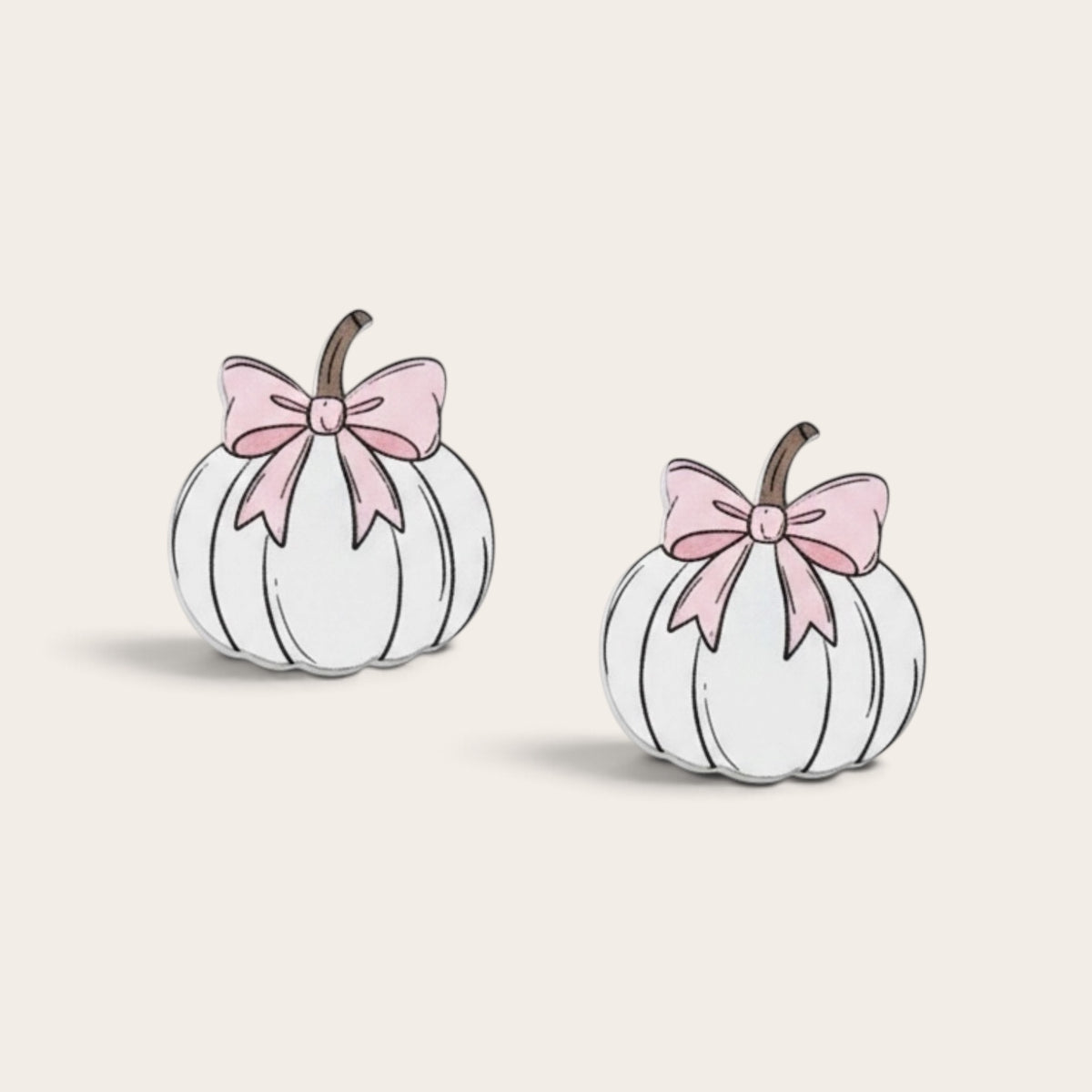 White Pumpkin Earrings with Pink Bow - Acrylic Stud Earrings