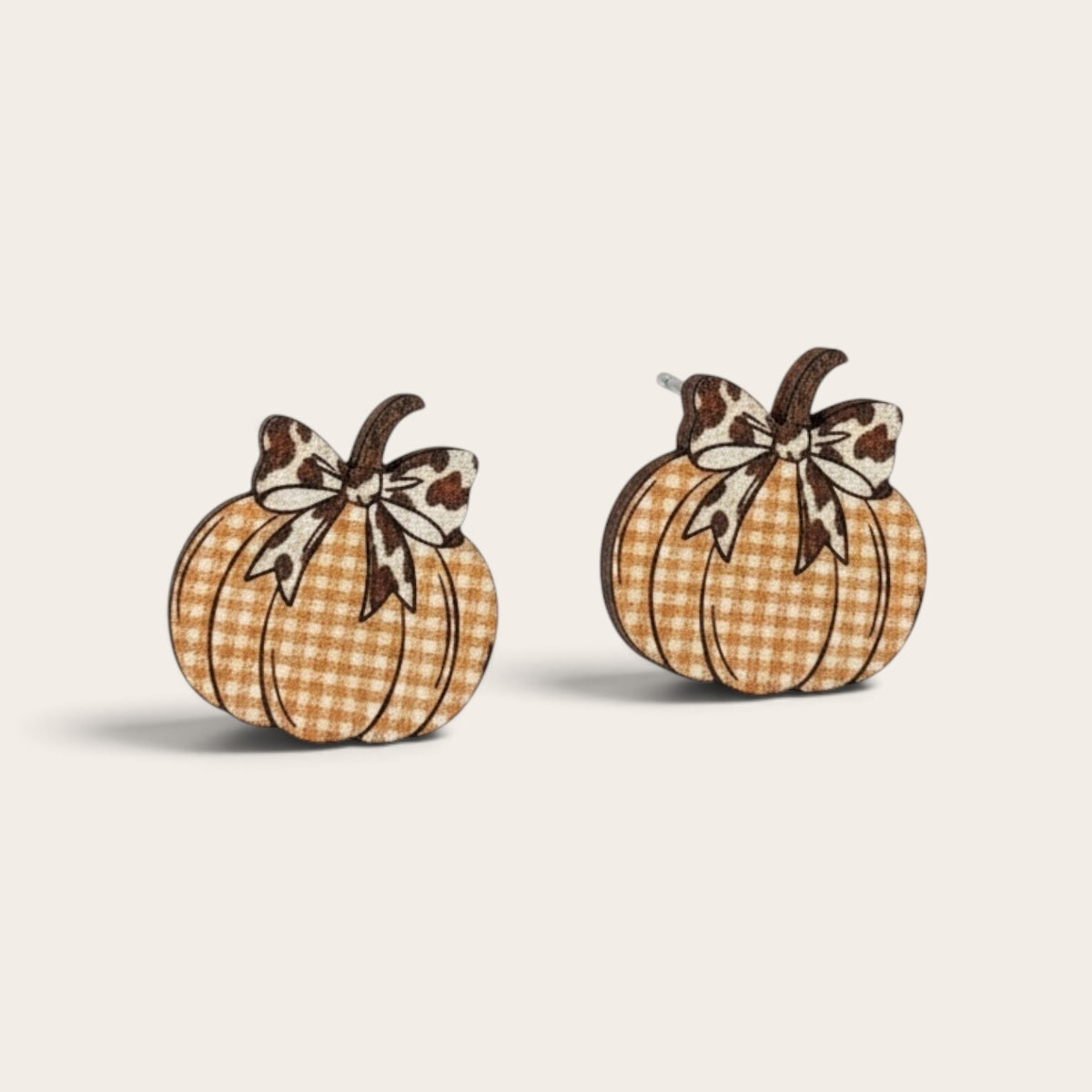 Pumpkin Acrylic Earrings with Gingham Pattern and Bow