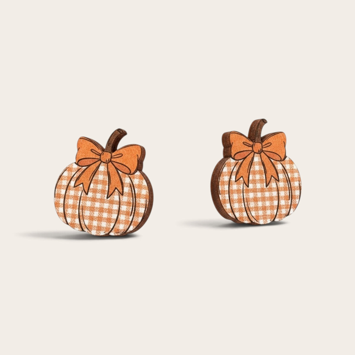 Pumpkin Bow Acrylic Earrings - Orange Gingham Fall Studs