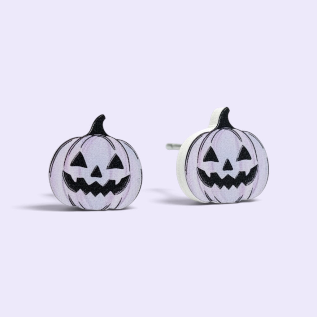 Purple Jack-O-Lantern Pumpkin Acrylic Stud Earrings