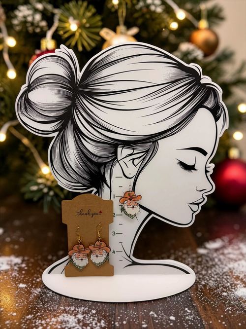 Festive Cowboy Santa Claus Holiday Dangle Earrings